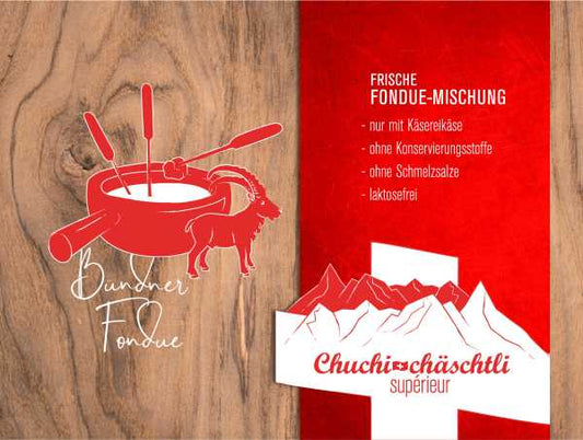 Bündner Fondue Fertigmischung frisch - Chuchichäschtli - Feines aus der Schweiz