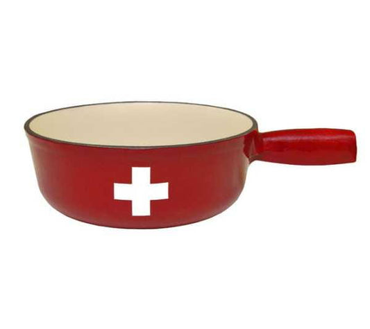 Fondue Caquelon rot Schweizer Kreuz (Gusseisen) - Chuchichäschtli - Feines aus der Schweiz