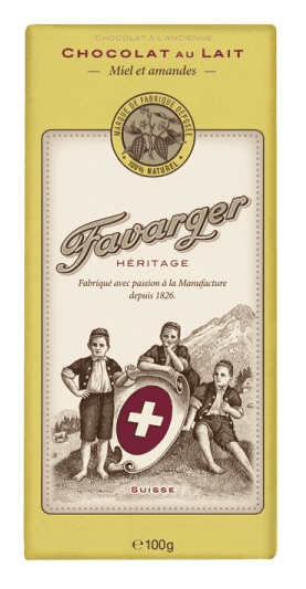 Favarger Héritage - Milchschokolade mit Honig und Mandeln - Chuchichäschtli - Feines aus der Schweiz